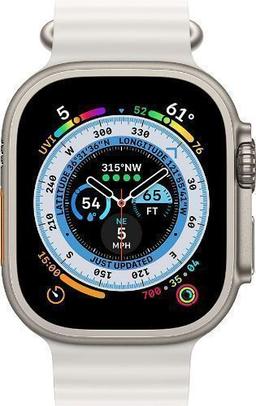 Apple Watch Ultra (Cellular + GPS) - 32GB - 49mm - Titanium Titanium Case with White Textile Ocean Band - Large Size