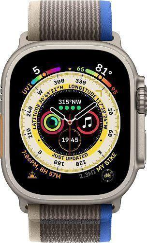 Apple  Watch Ultra - 32GB - Titanium-Titanium-Trail Loop Band-Blue/Gray - Cellular + GPS - 49mm - Titanium - Titanium - Black - Silicone Band - Large Size - Rubber - Acceptable