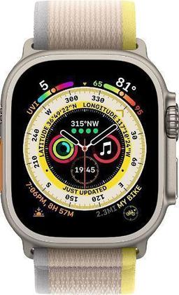 Apple Watch Ultra (Cellular + GPS) - 32GB - 49mm - Titanium Titanium Case with Yellow/Beige Textile Trail Loop Band - One Size
