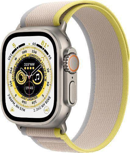 Apple Watch Ultra (Cellular + GPS) - 32GB - 49mm - Titanium Titanium Case with Yellow/Beige Textile Trail Loop Band - One Size
