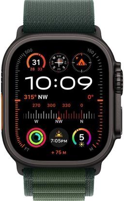 Apple Watch Ultra 2 (Cellular + GPS) - 64GB - 49mm - Black Titanium Case with Dark Green Rubber Alpine Loop Band - One Size
