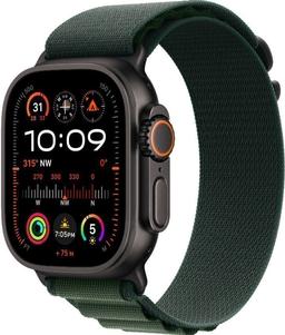 Apple Watch Ultra 2 (Cellular + GPS) - 64GB - 49mm - Black Titanium Case with Dark Green Rubber Alpine Loop Band - One Size