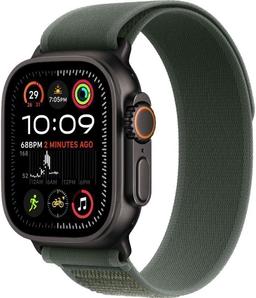 Apple Watch Ultra 2 (Cellular + GPS) - 64GB - 49mm - Black Titanium Case with Green Textile Alpine Loop Band - Medium Size