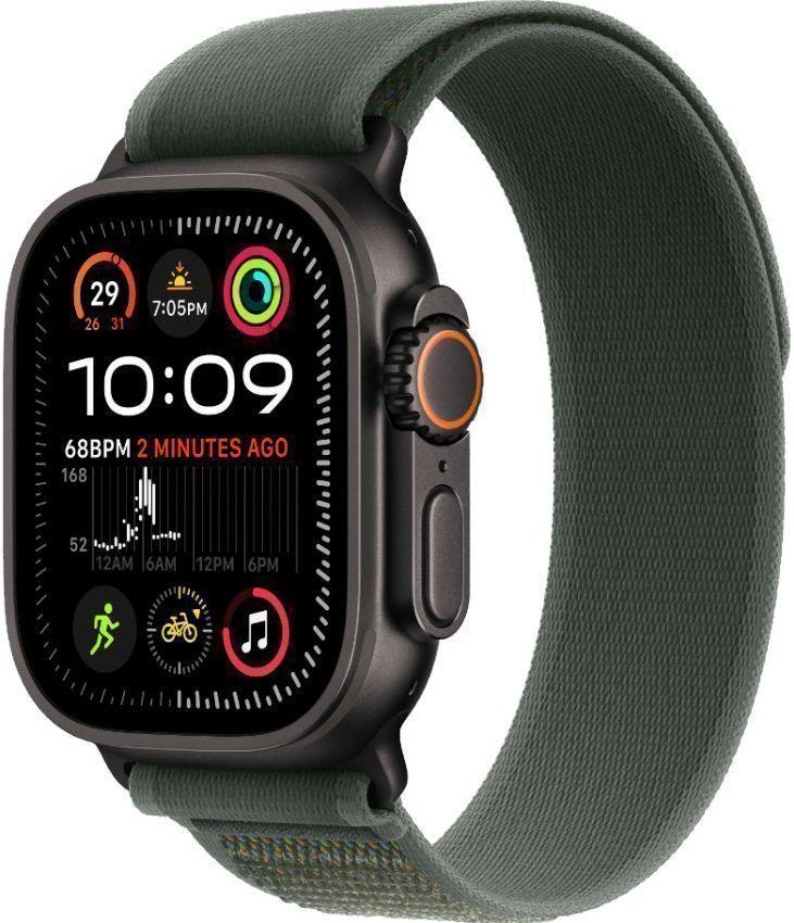 Apple Watch Ultra 2 (Cellular + GPS) - 64GB - 49mm - Black Titanium Case with Green Textile Alpine Loop Band - Medium Size