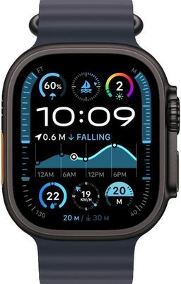 Apple Watch Ultra 2 (Cellular + GPS) - 64GB - 49mm - Black Titanium Case with Navy Rubber Ocean Band - One Size