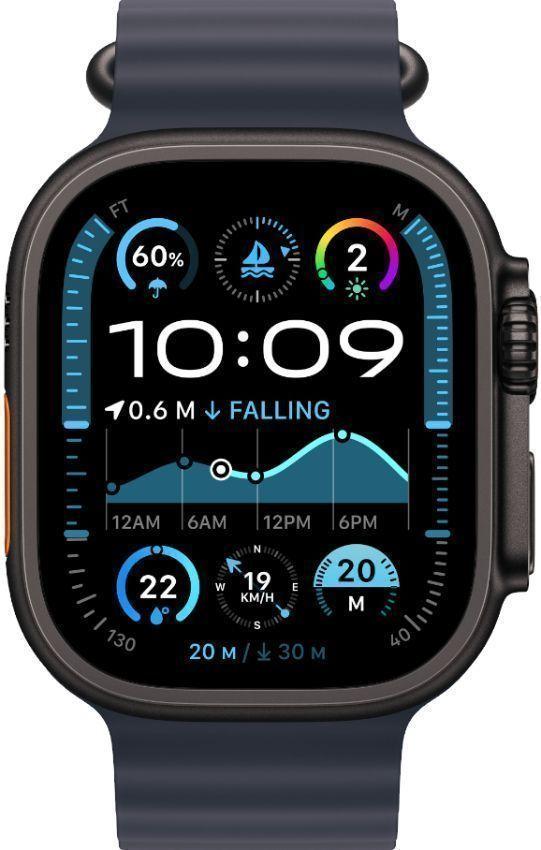 Apple Watch Ultra 2 (Cellular + GPS) - 64GB - 49mm - Black Titanium Case with Navy Rubber Ocean Band - One Size