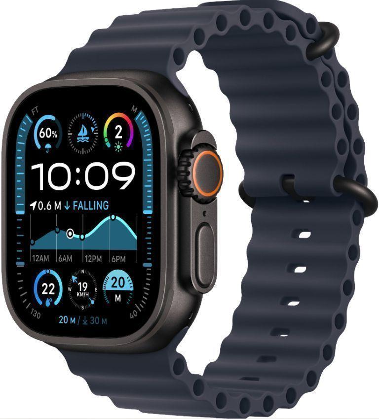 Apple Watch Ultra 2 (Cellular + GPS) - 64GB - 49mm - Black Titanium Case with Navy Rubber Ocean Band - One Size