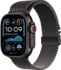 Apple Watch Ultra 2 (Cellular + GPS) - 64GB - 49mm - Black Titanium Case with Black Textile Titanium Milanese Loop Band - Large Size