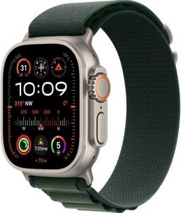 Apple Watch Ultra 2 (Cellular + GPS) - 64GB - 49mm - Titanium Titanium Case with Dark Green Textile Alpine Loop Band - Medium Size
