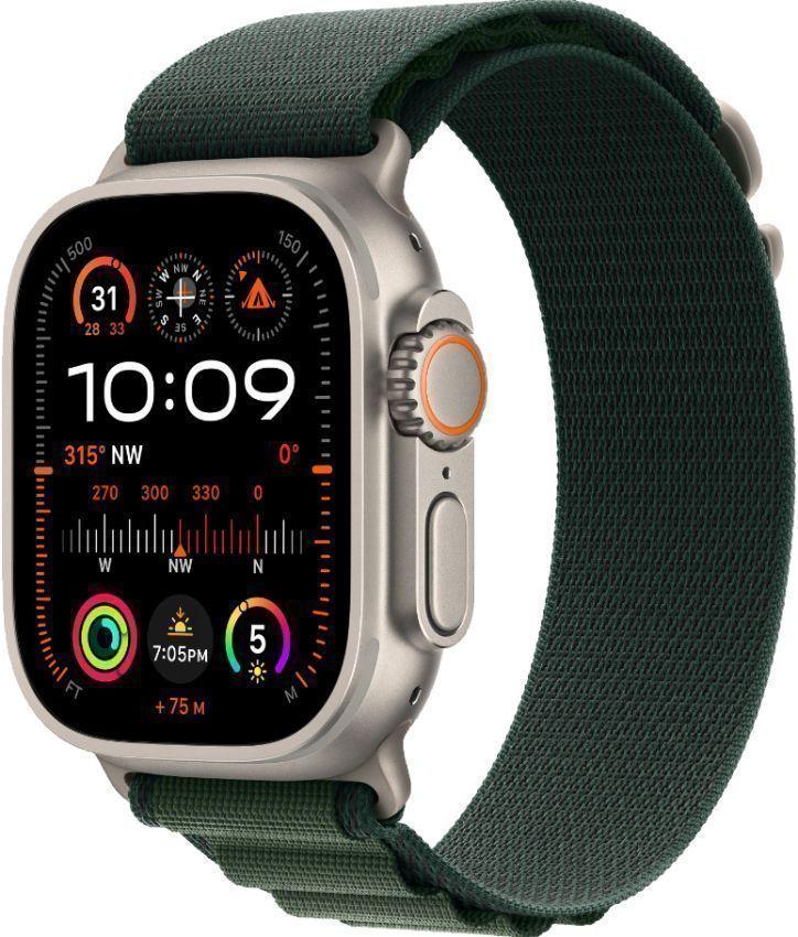Apple Watch Ultra 2 (Cellular + GPS) - 64GB - 49mm - Titanium Titanium Case with Dark Green Textile Alpine Loop Band - Medium Size