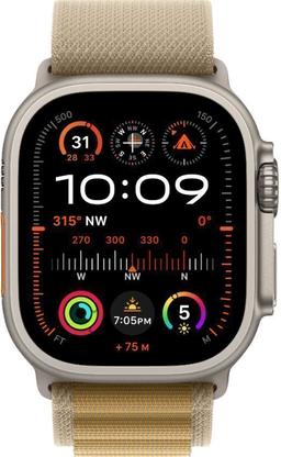 Apple Watch Ultra 2 (Cellular + GPS) - 64GB - 49mm - Titanium Titanium Case with Tan Textile Alpine Loop Band - One Size