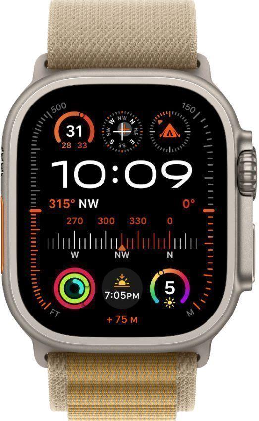 Apple Watch Ultra 2 (Cellular + GPS) - 64GB - 49mm - Titanium Titanium Case with Tan Textile Alpine Loop Band - One Size