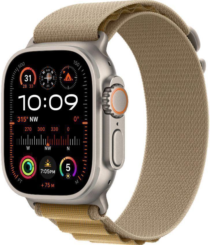 Apple Watch Ultra 2 (Cellular + GPS) - 64GB - 49mm - Titanium Titanium Case with Tan Textile Alpine Loop Band - One Size