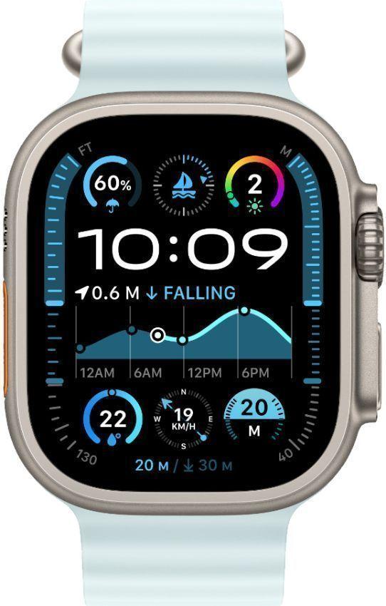 Apple Watch Ultra 2 (Cellular + GPS) - 64GB - 49mm - Titanium Titanium Case with Ice Blue Rubber Ocean Band - One Size
