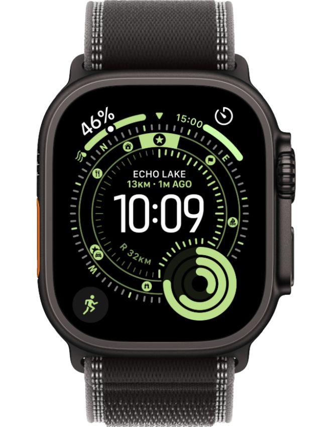 Apple Watch Ultra 3 - 64GB - 49mm - Black Titanium Case with Black/Charcoal Nylon Weave Trail Loop Band - Small Size