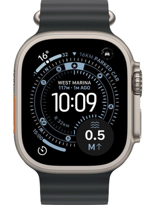 Apple Watch Ultra 3 - 64GB - 49mm - Natural Titanium Case with Black Fluoroelastomer Ocean Band - S/M Size