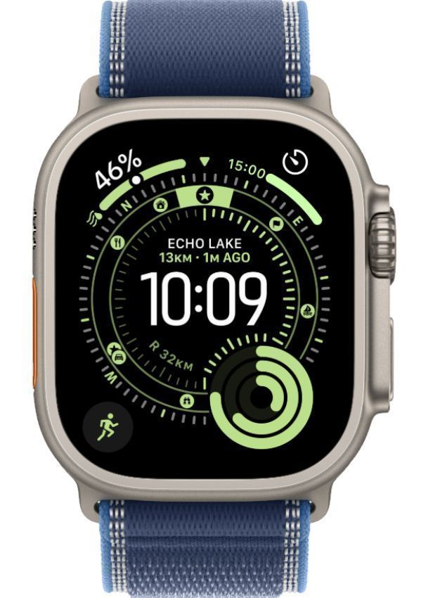 Apple Watch Ultra 3 - 64GB - 49mm - Natural Titanium Case with Blue/Bright Blue Nylon Weave Trail Loop Band - S/M Size