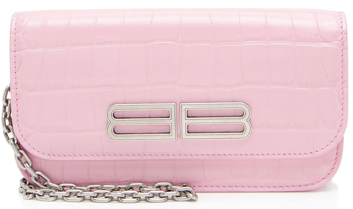 Balenciaga  Croc Embossed Gossip Wallet on Chain - Pink - Croc Embossed Calfskin - Good