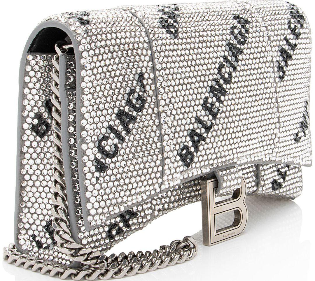 Balenciaga Crystal Logo Hourglass Chain Bag - Crystal - Black/Silver
