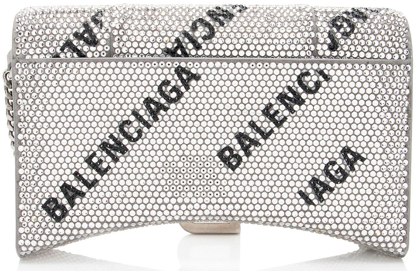 Balenciaga Crystal Logo Hourglass Chain Bag - Crystal - Black/Silver