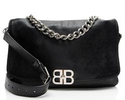 Balenciaga Leather BB Soft Medium Shoulder Bag - Leather - Black