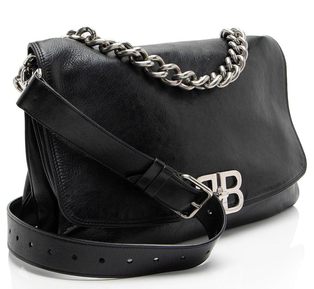 Balenciaga Leather BB Soft Medium Shoulder Bag - Leather - Black