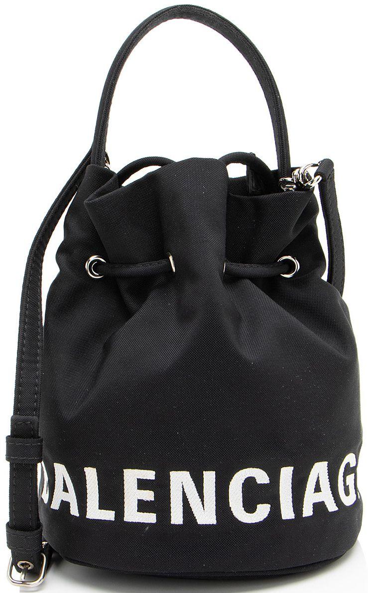 Balenciaga  Recycled Nylon Logo Wheel XS Bucket Bag - Black/White - Nylon - Excellent