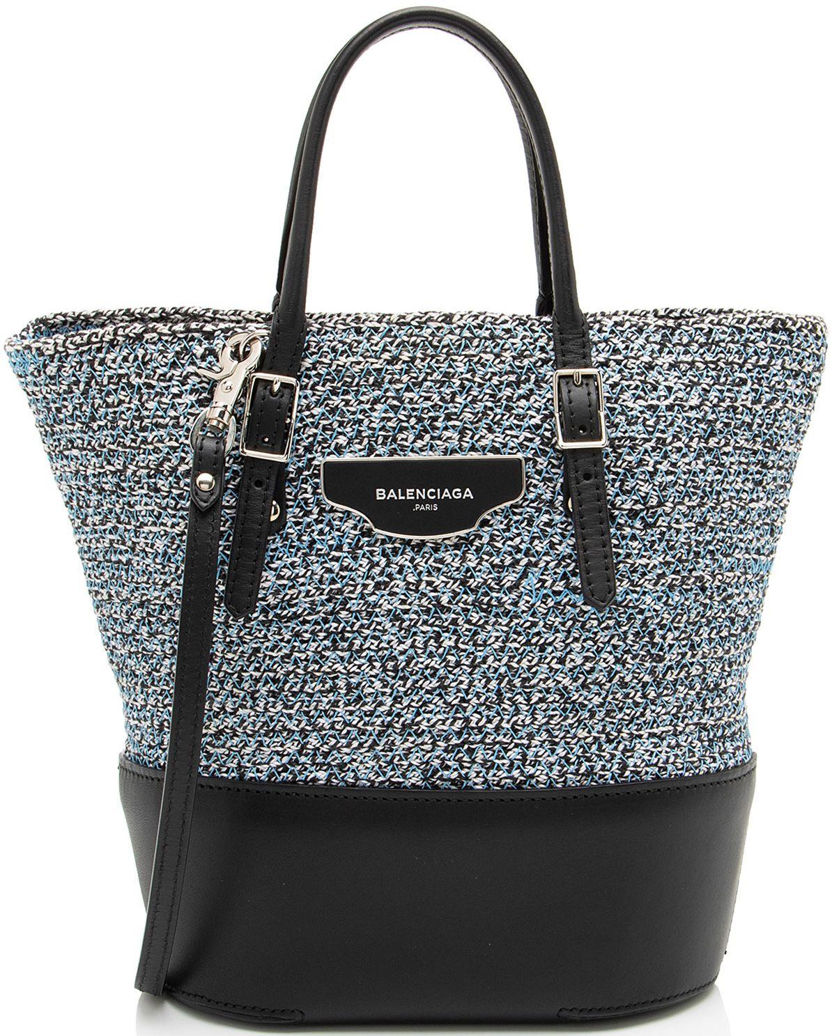 Balenciaga  Tweed Leather Cabas Tote - Black/Blue - Leather - Excellent