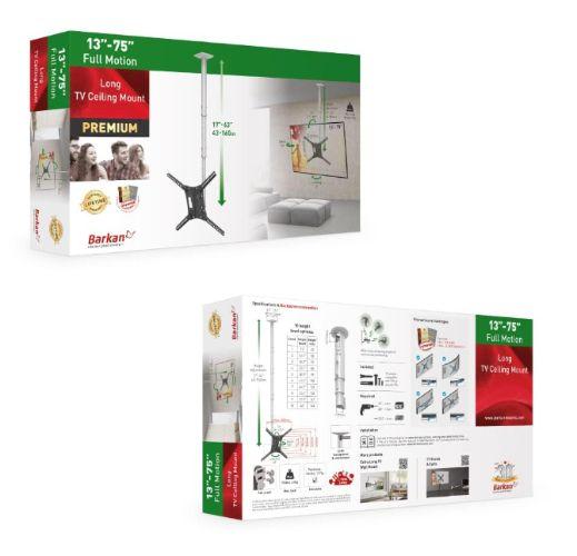 Barkan Long TV Ceiling Mount  Full Motion 13-75 Inch