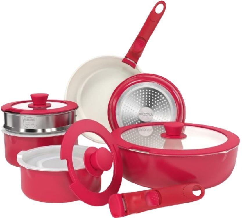 Bazova  Healthy Ceramic Cookware Set (13 Piece) - Red - Excellent