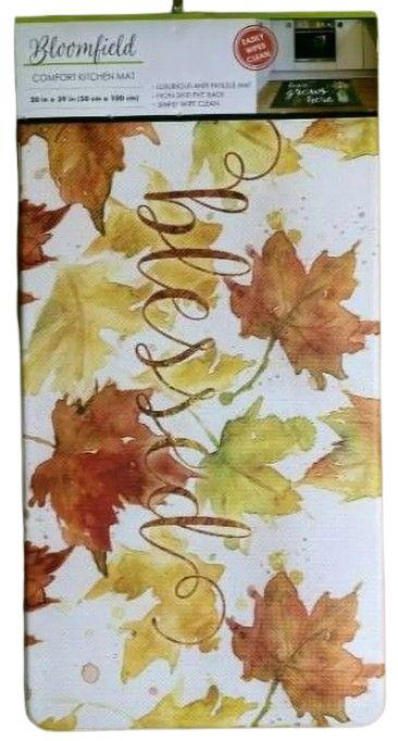 Bloomfield  Comfort Kitchen Mat (20 in x 39 in) - White - Fall Season Leaves - Brand New