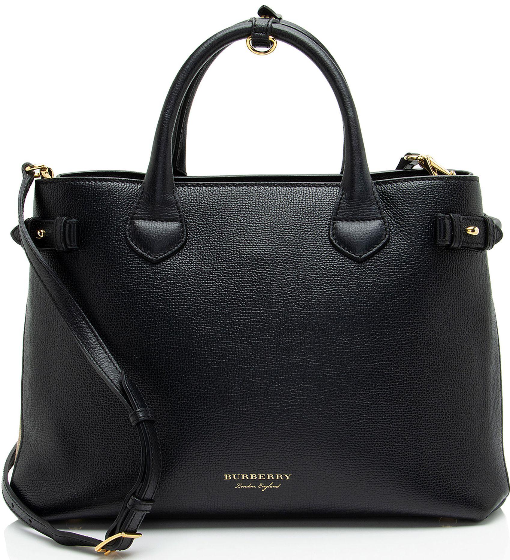 Burberry  House Check Leather Banner Medium Tote - Black - Leather - Good