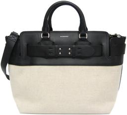 Burberry Leather Canvas Handbag Shoulder Bag - Leather - Black/Light Beige