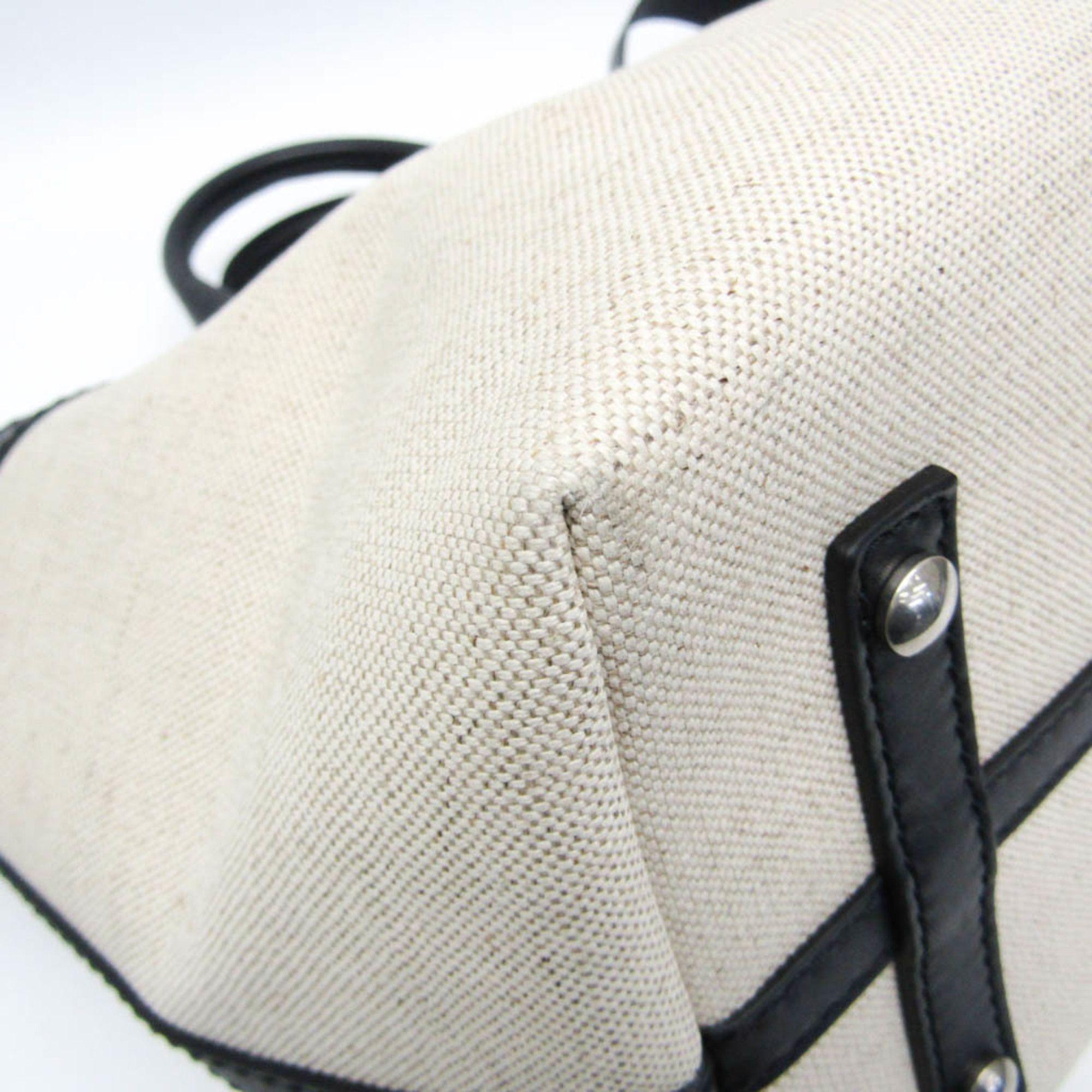 Burberry Leather Canvas Handbag Shoulder Bag - Leather - Black/Light Beige