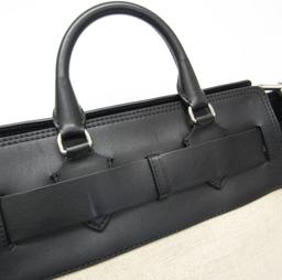 Burberry Leather Canvas Handbag Shoulder Bag - Leather - Black/Light Beige