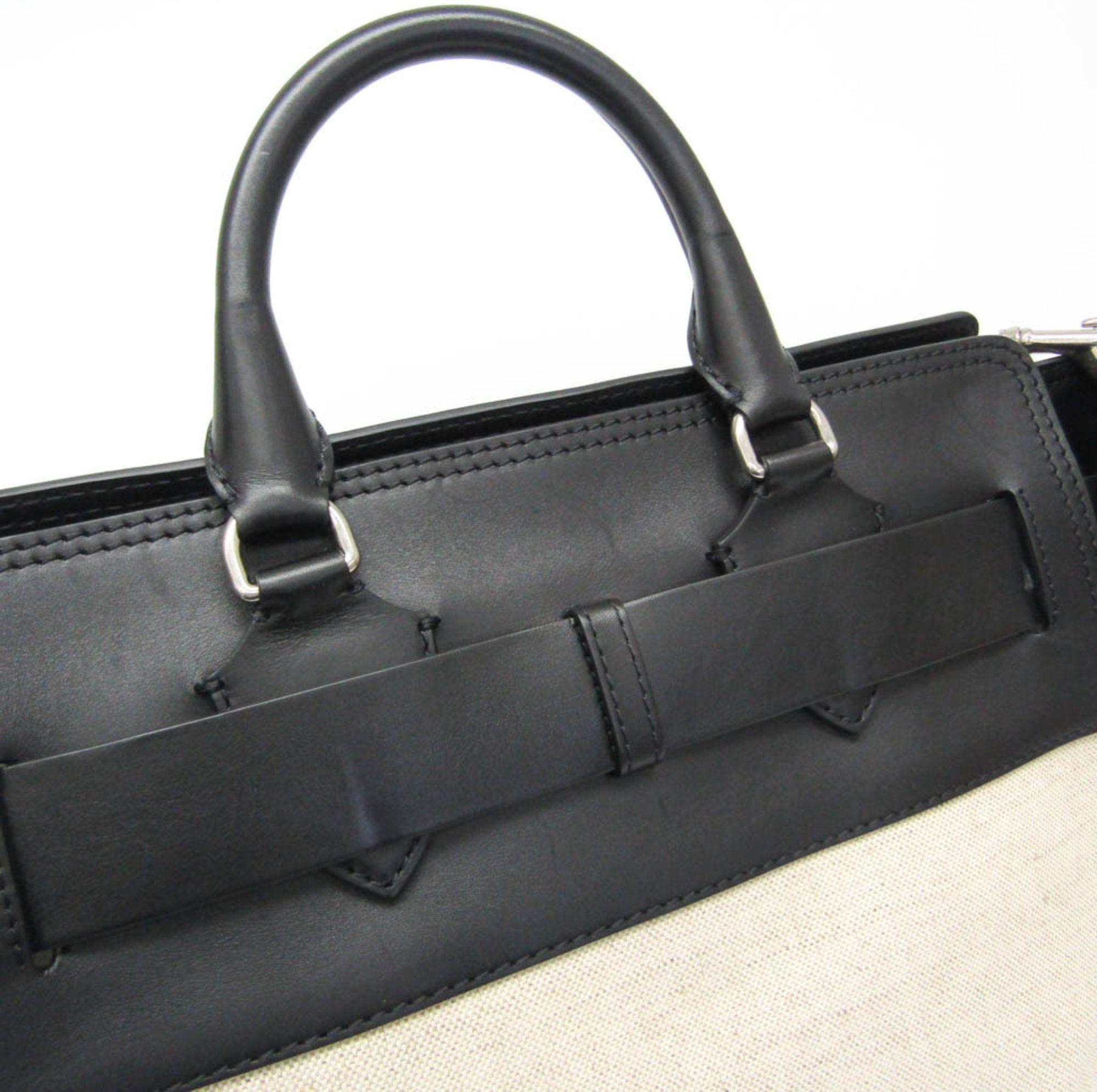 Burberry Leather Canvas Handbag Shoulder Bag - Leather - Black/Light Beige