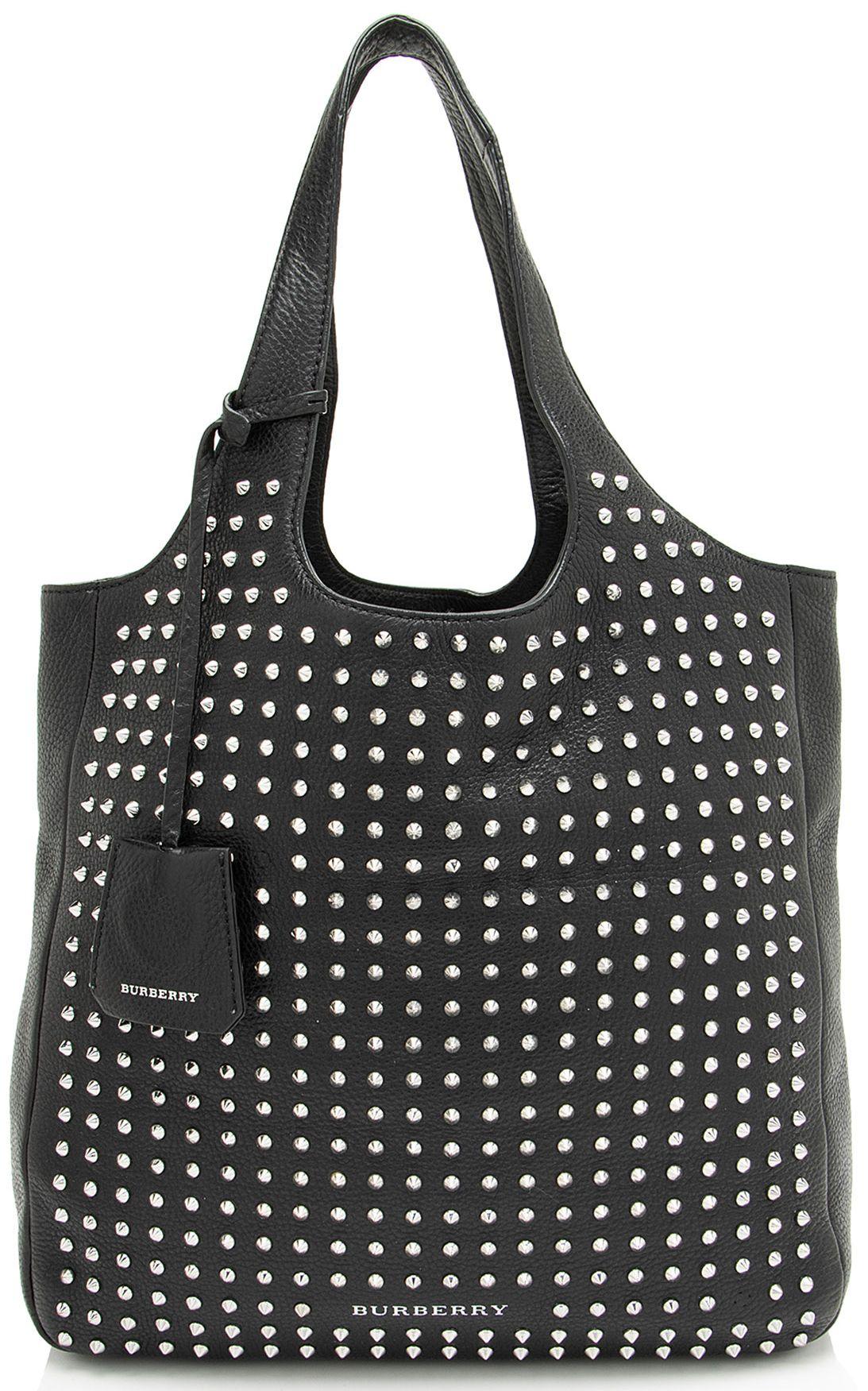 Burberry  Leather Studded Tote - Black - Leather - Good