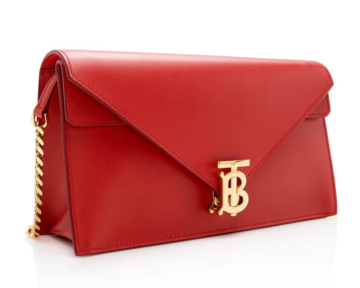 Burberry Leather TB Envelope Chain Shoulder Bag - Leather - Red