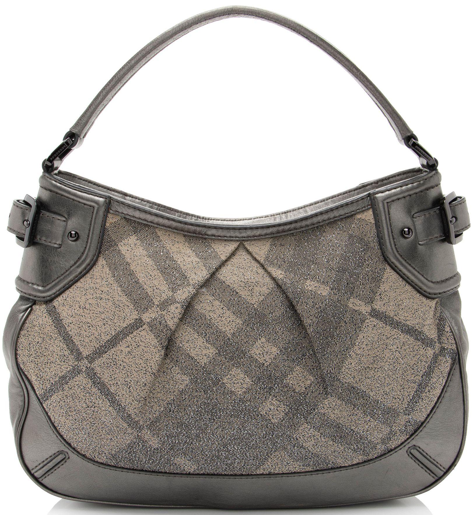 Burberry  Shimmer Check Fairby Hobo - Silver/Grey - Canvas - Excellent