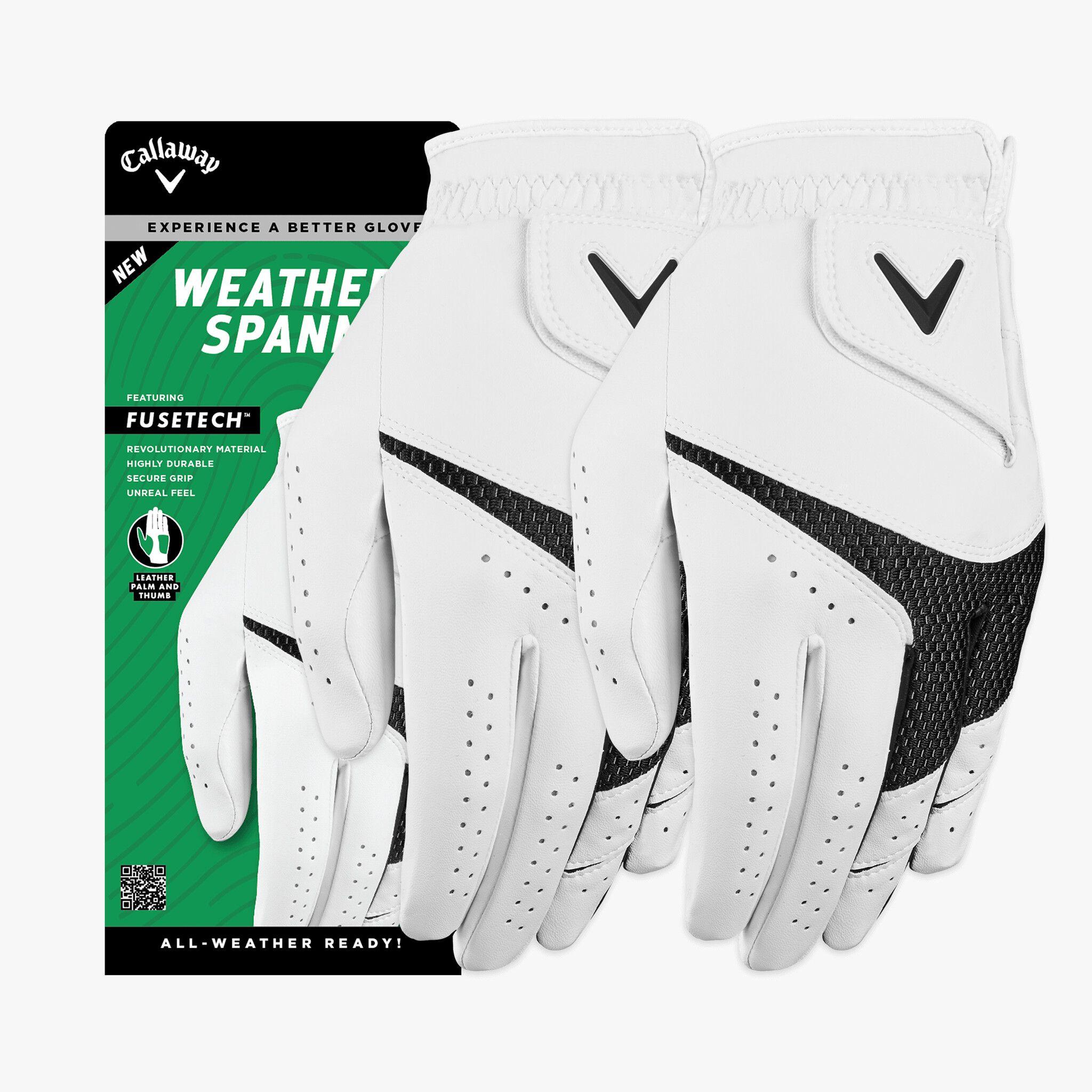 Callaway  Weather Spann Mens Golf Glove Left M/L (2 Pack) - White - Brand New