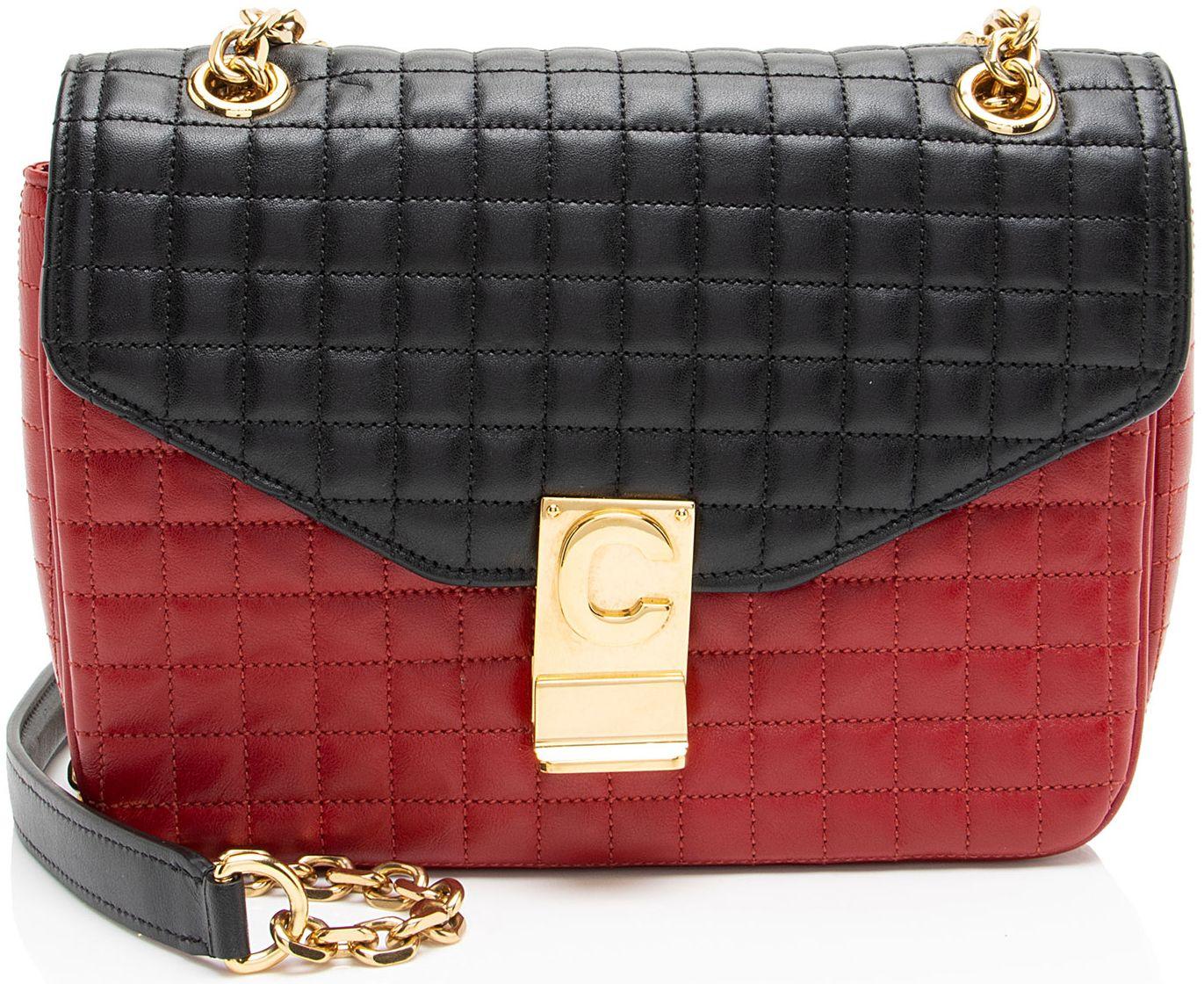Celine  Quilted Leather C Medium Flap Bag - Red/Black - Quilted Leather - Excellent
