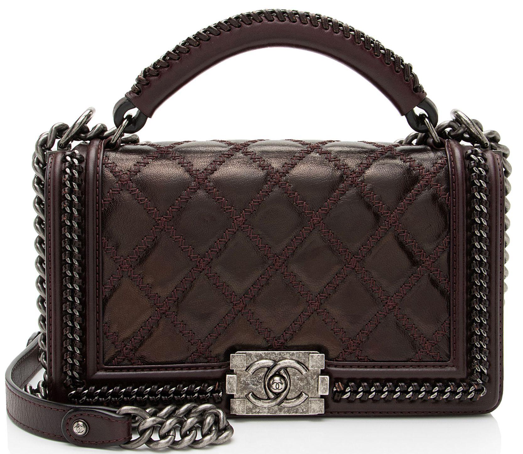 Chanel  Aged Calfskin Chain Medium Top Handle Boy Bag - Purple - Aged Calfskin - Excellent