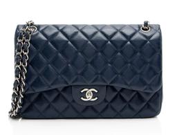 Chanel Caviar Leather Classic Jumbo Double Flap Bag - Leather - Blue