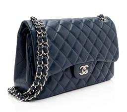 Chanel Caviar Leather Classic Jumbo Double Flap Bag - Leather - Blue