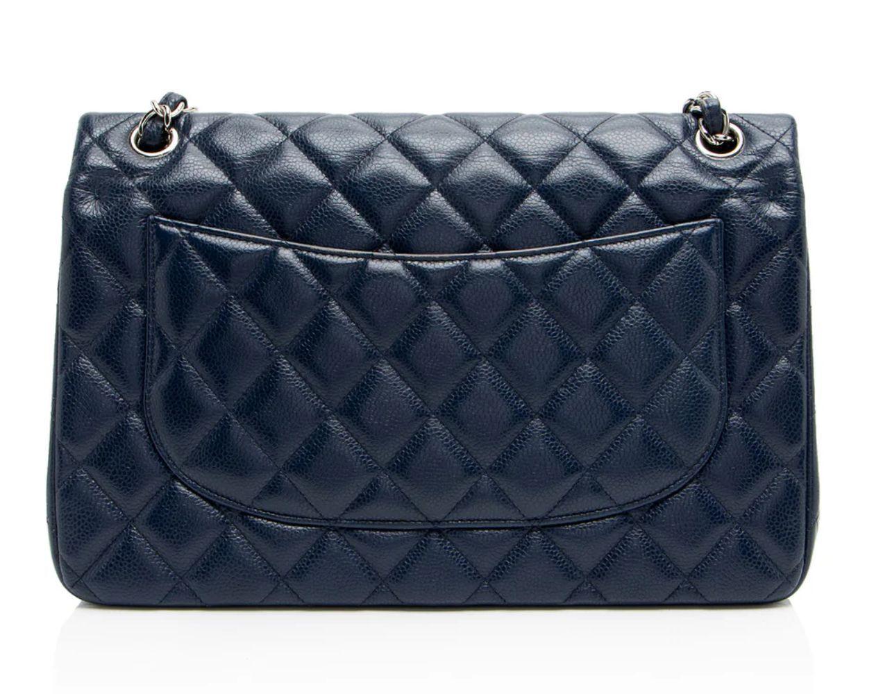 Chanel Caviar Leather Classic Jumbo Double Flap Bag - Leather - Blue