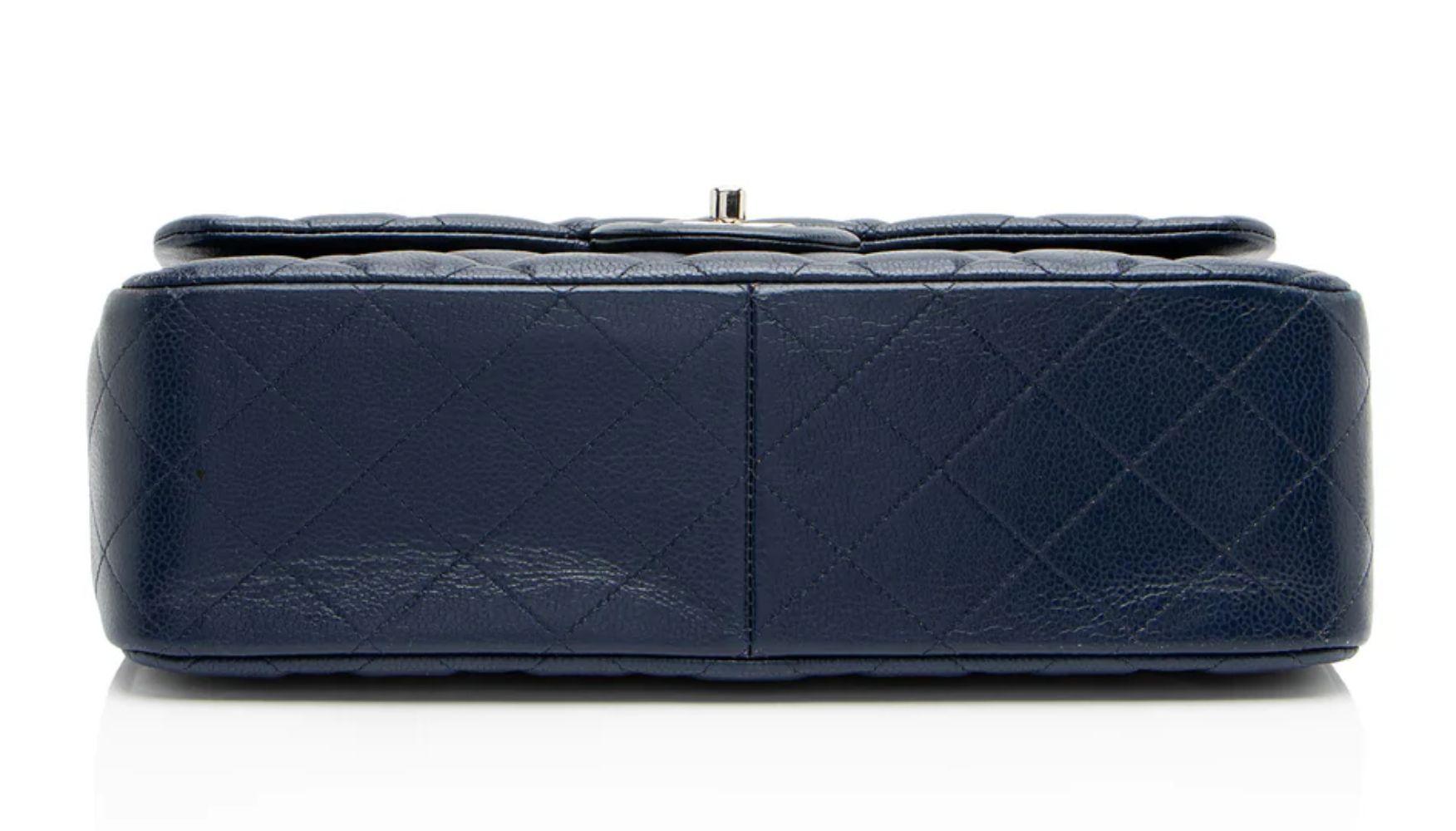 Chanel Caviar Leather Classic Jumbo Double Flap Bag - Leather - Blue