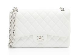 Chanel Caviar Leather Classic Jumbo Double Flap Bag - Leather - White