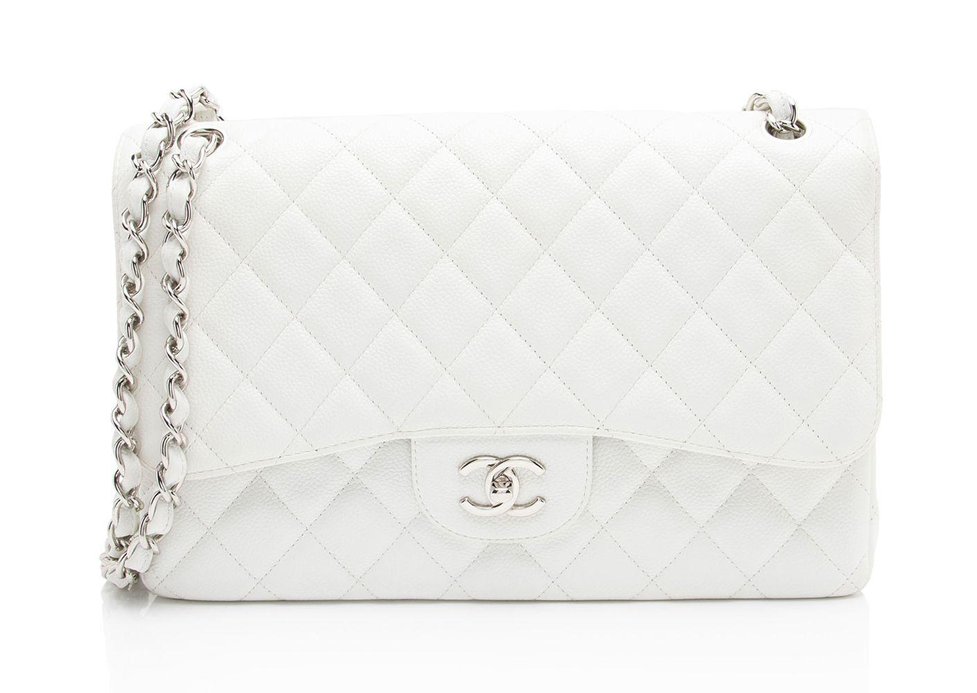 Chanel Caviar Leather Classic Jumbo Double Flap Bag - Leather - White