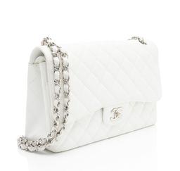 Chanel Caviar Leather Classic Jumbo Double Flap Bag - Leather - White