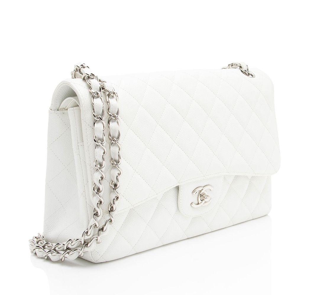Chanel Caviar Leather Classic Jumbo Double Flap Bag - Leather - White